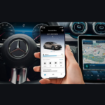 Mercedes-Benz Connected Vehicle Services image with smartphone and dashboard