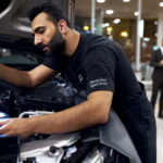 Merecedes-Benz technician performing an inspection